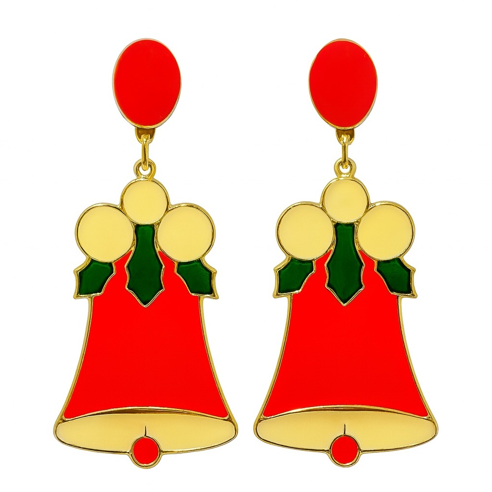 🎅✨ Vintage Christmas Bell Dangle Earrings – Red, Gold & Green Holiday Jewelry ✨🔔